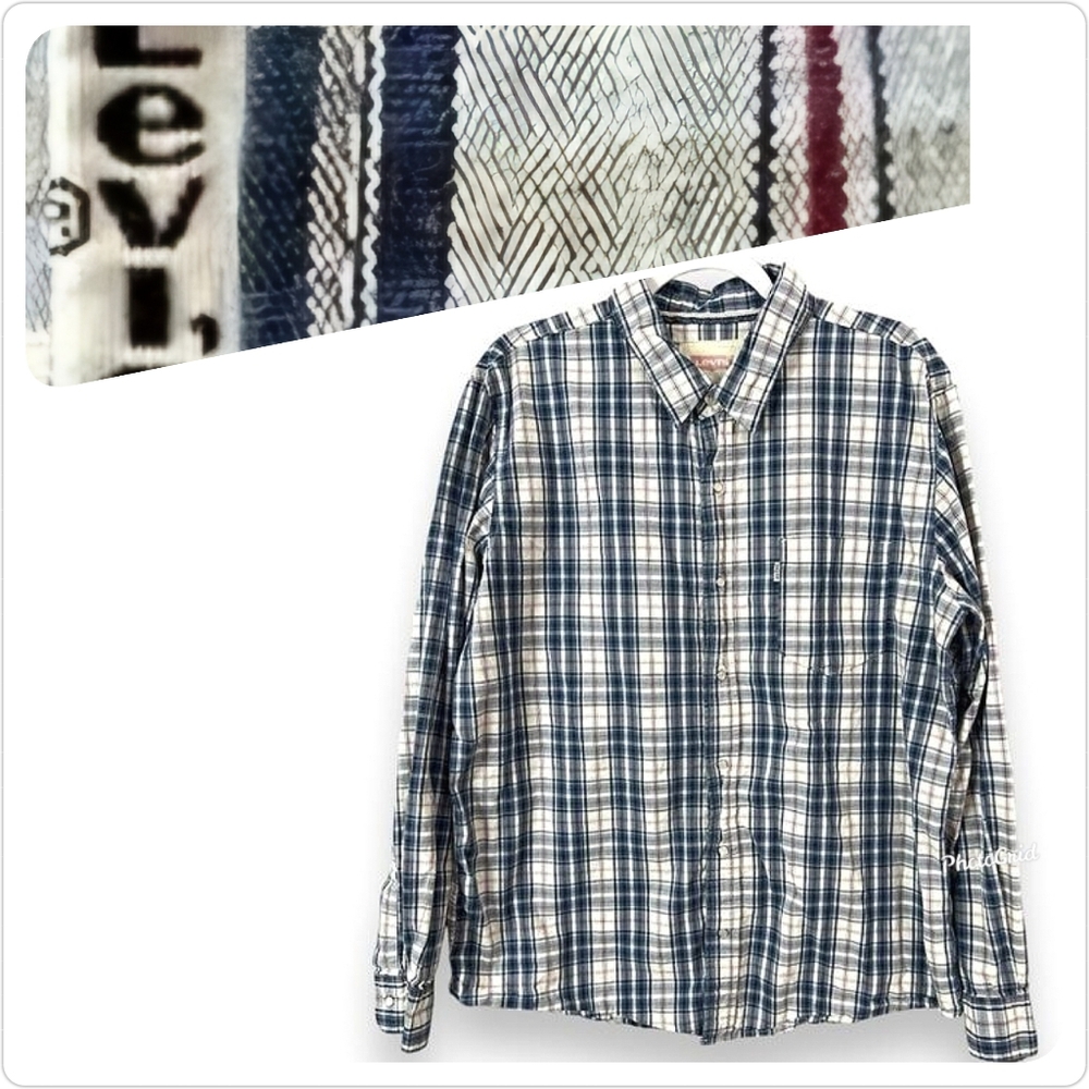 Levi’s Modern Fit Men’s Woven Cotton Plaid Long Sleeve Snap Front Shirt Size XL
